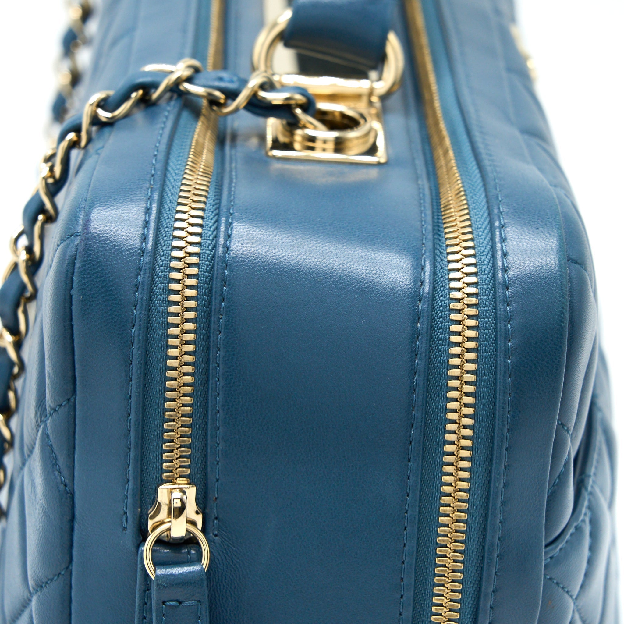 CHANEL QUILTED LARGE TRENDY CC BOWLING BAG LAMBSKIN BLUE LGHW
