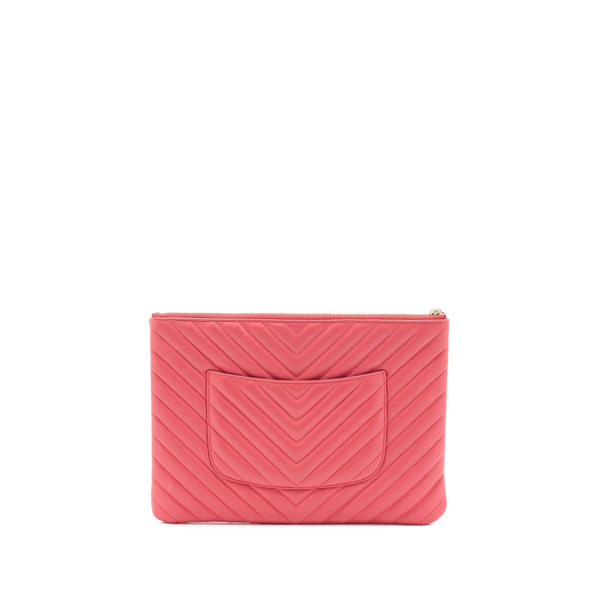 CHANEL CHEVRON CLUTCH LAMBSKIN PINK LGHW