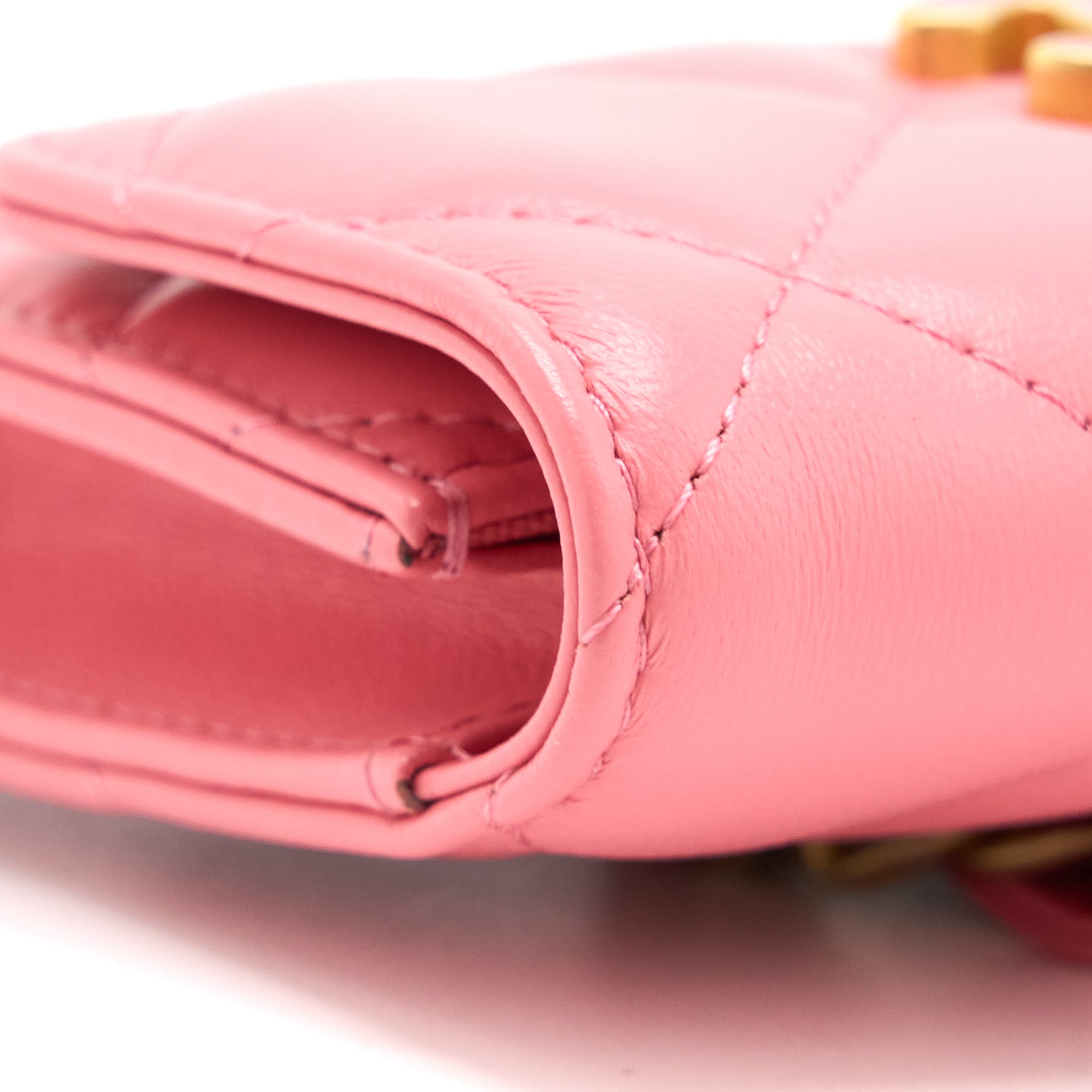 CHANEL MINI FLAP WAIST BAG ENAMEL LOGO LAMBSKIN PINK GHW
