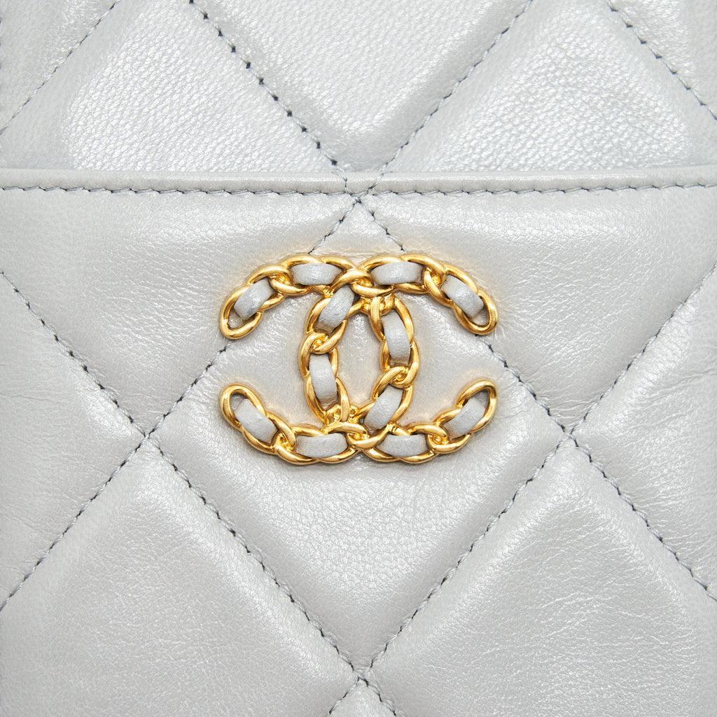 CHANEL 19 PHONE AND CARD HOLDER SMALL POUCH LAMBSKIN GREY GHW