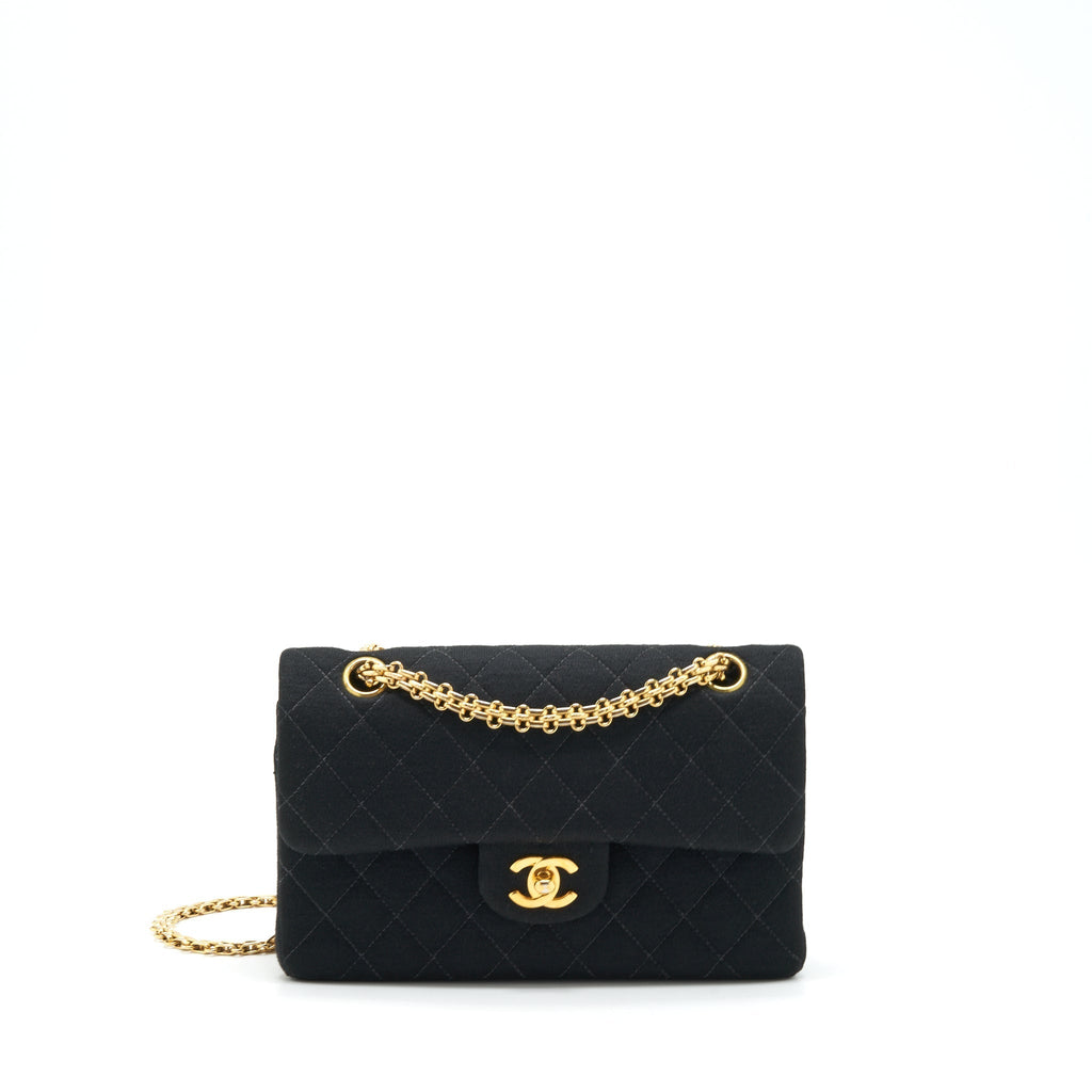 CHANEL VINTAGE SMALL CLASSIC FLAP BAG FABRIC BLACK RUTHENIUM GHW