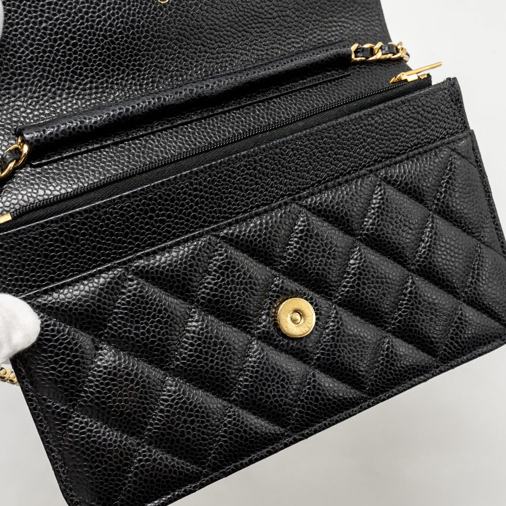 CHANEL CLASSIC WALLET ON CHAIN CAVIAR BLACK GHW (MICROCHIP)