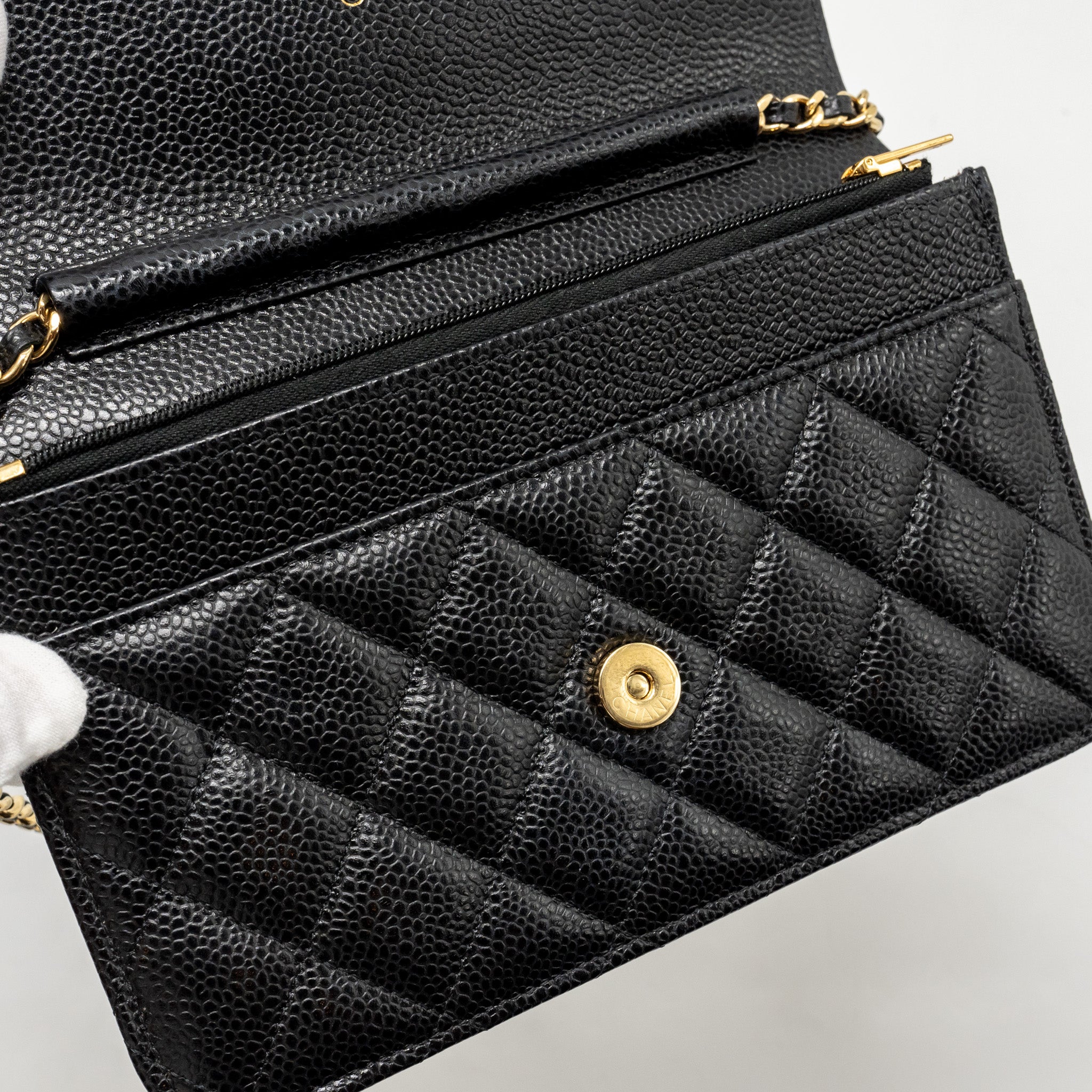 CHANEL CLASSIC WALLET ON CHAIN CAVIAR BLACK GHW (MICROCHIP)