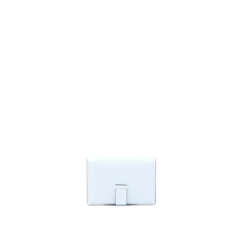 HERMES BEARN CARD HOLDER MYSORE GOATSKIN BLUE BRUME GHW