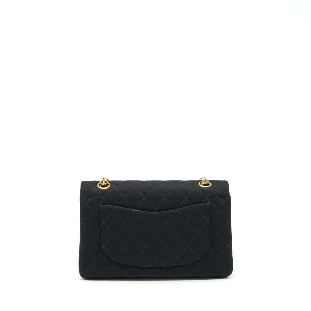 CHANEL VINTAGE SMALL CLASSIC FLAP BAG FABRIC BLACK RUTHENIUM GHW