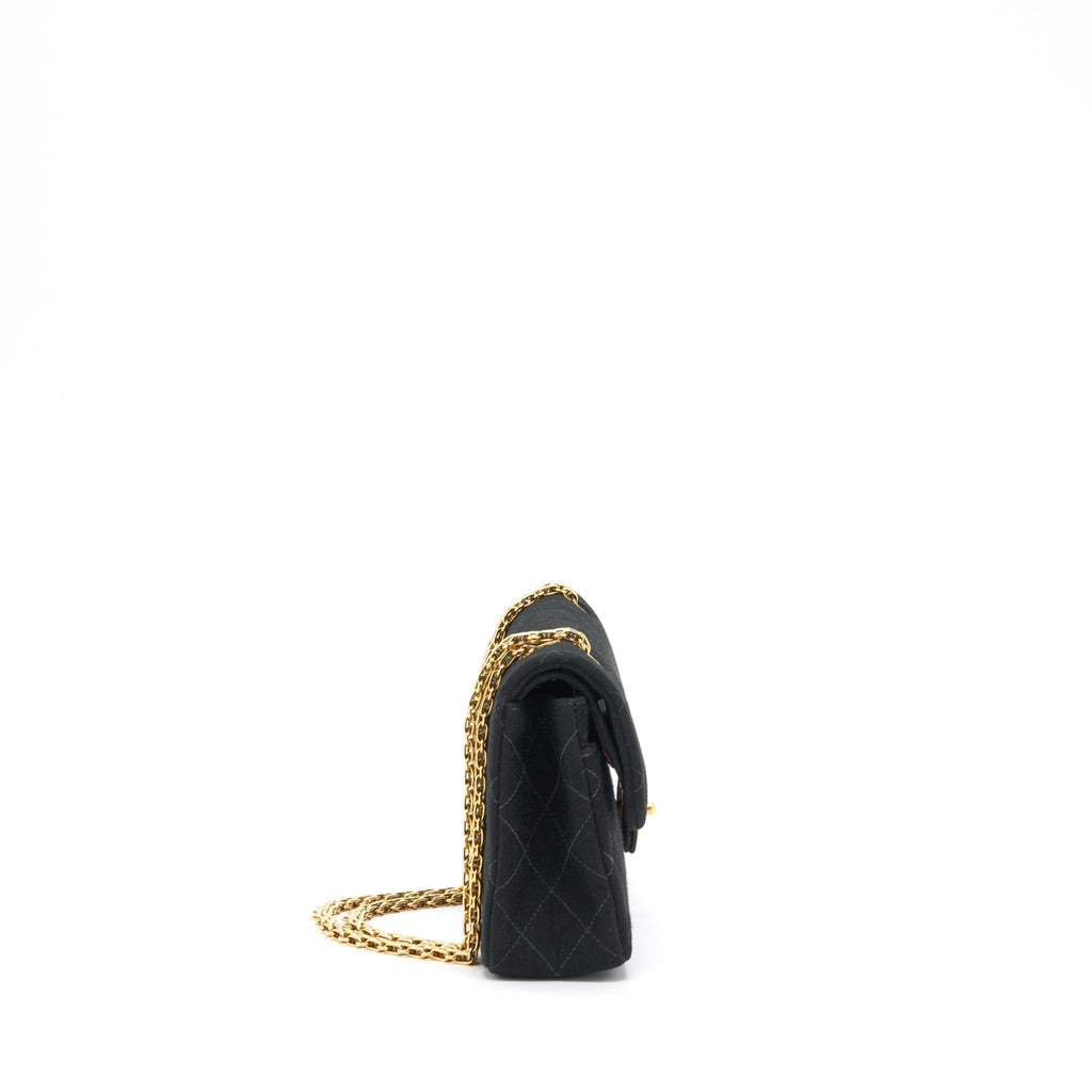CHANEL VINTAGE SMALL CLASSIC FLAP BAG FABRIC BLACK RUTHENIUM GHW
