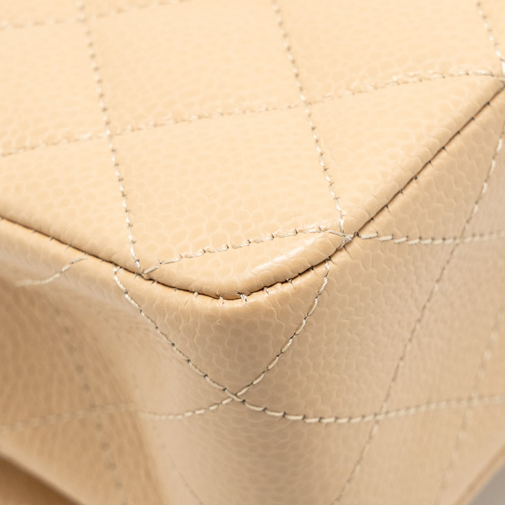CHANEL MEDIUM CLASSIC DOUBLE FLAP BAG CAVIAR BEIGE SHW (MICROCHIP)