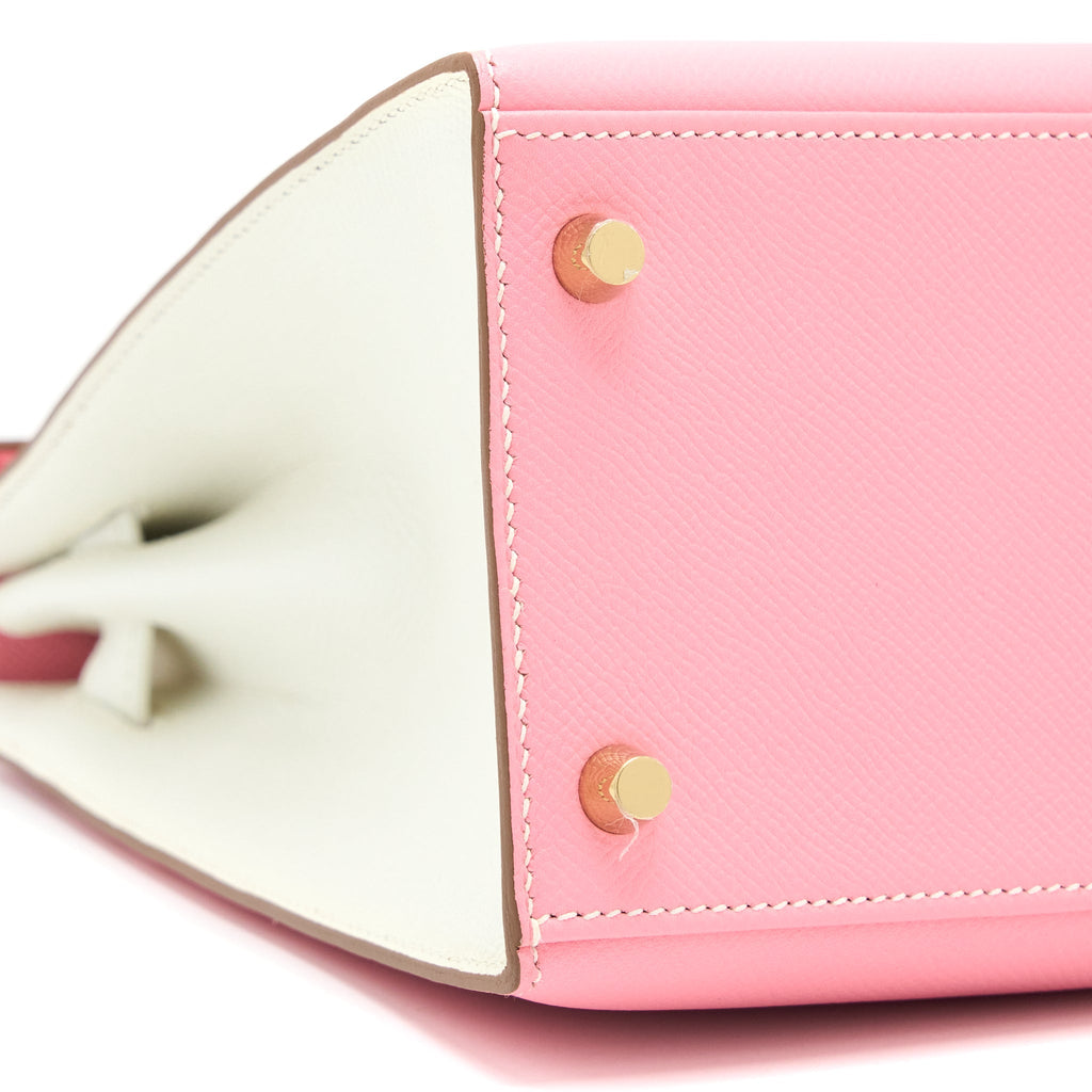 HERMES KELLY 28 SPECIAL ORDER EPSOM BLANC/ROSE CONFETTI BRUSHED GHW