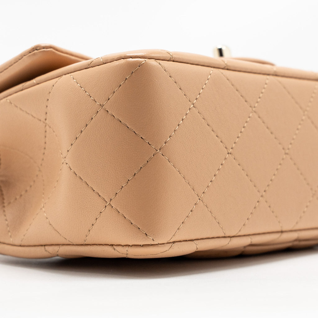 CHANEL TOP HANDLE MINI RECTANGULAR LAMBSKIN BEIGE LGHW (MICROCHIP)