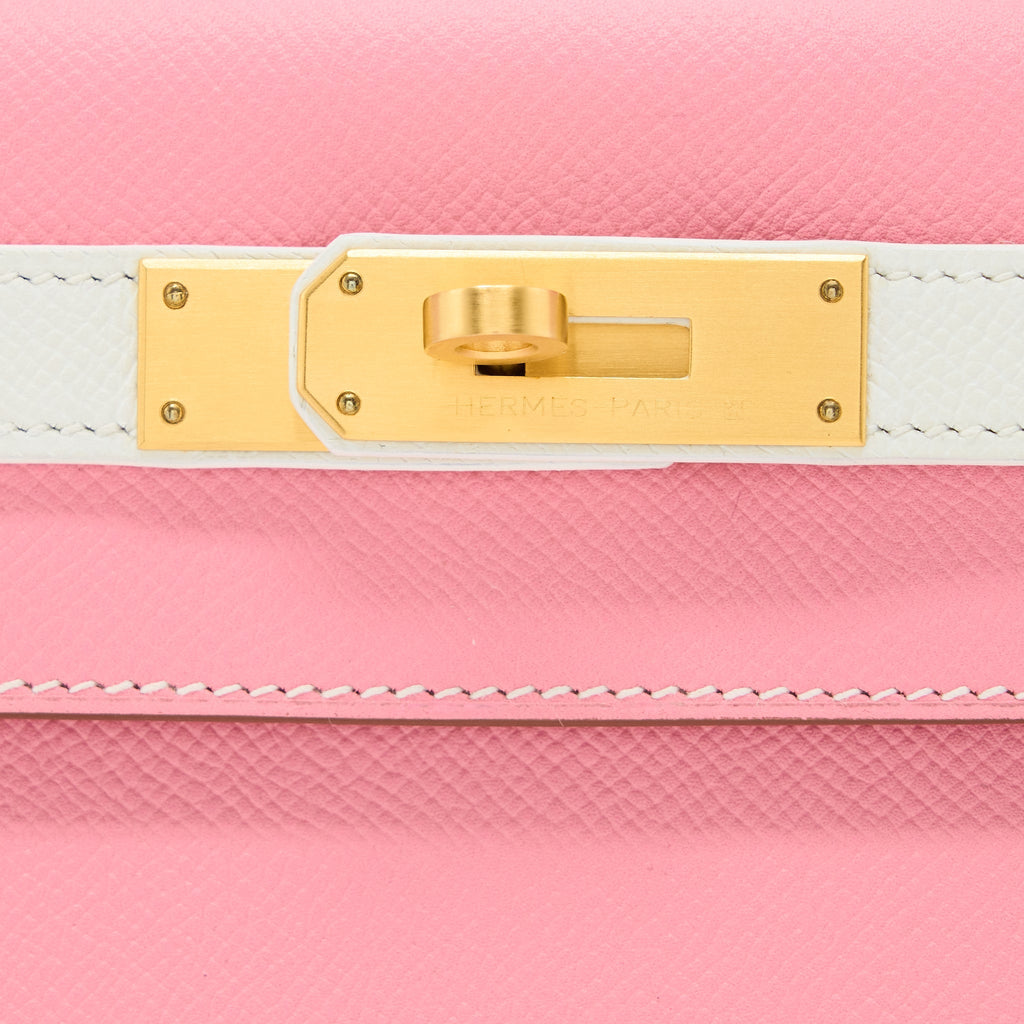 HERMES KELLY 28 SPECIAL ORDER EPSOM BLANC/ROSE CONFETTI BRUSHED GHW