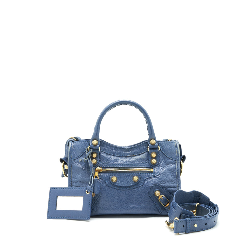 BALENCIAGA MINI CITY CROSSBODY BAG BLUE GHW