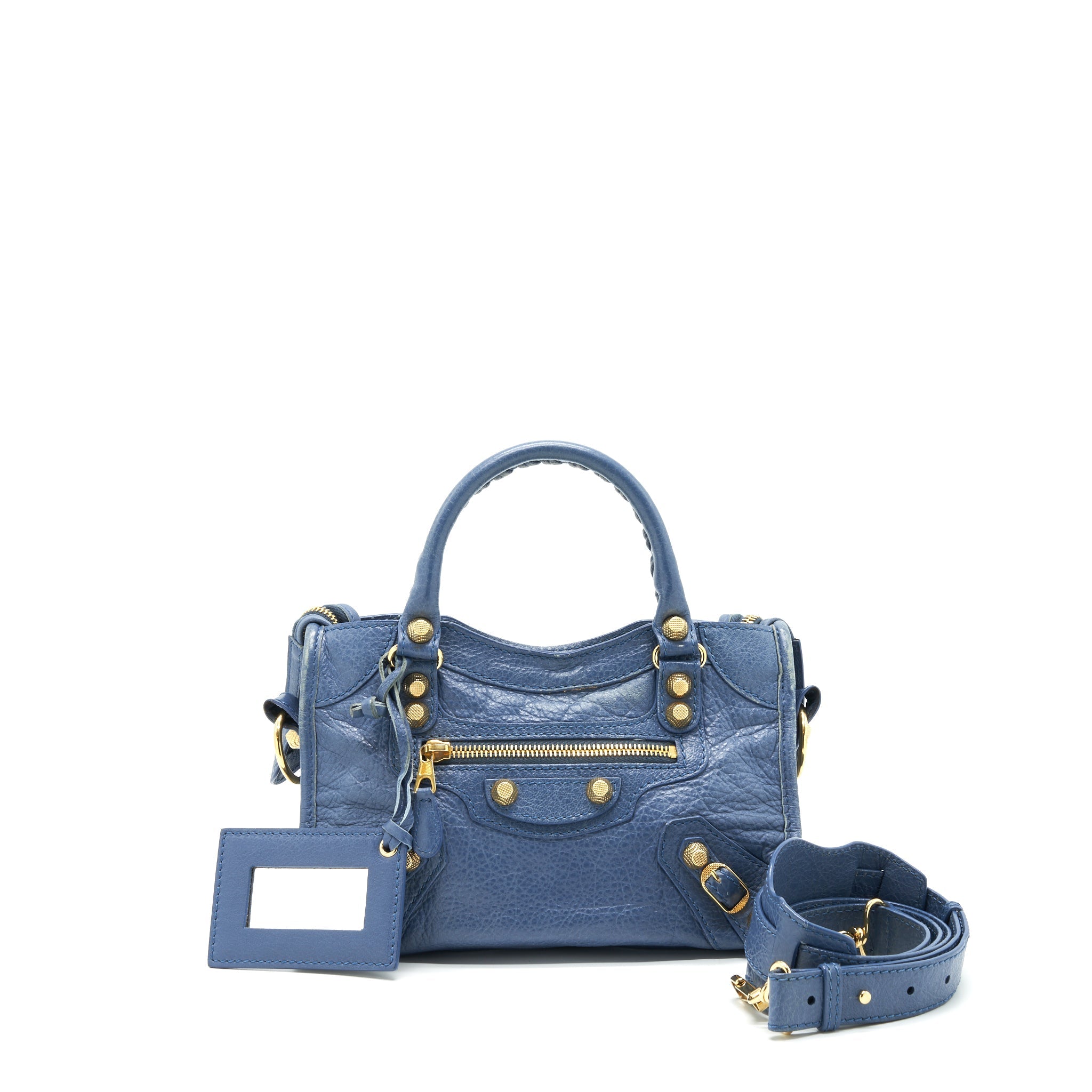 BALENCIAGA MINI CITY CROSSBODY BAG BLUE GHW
