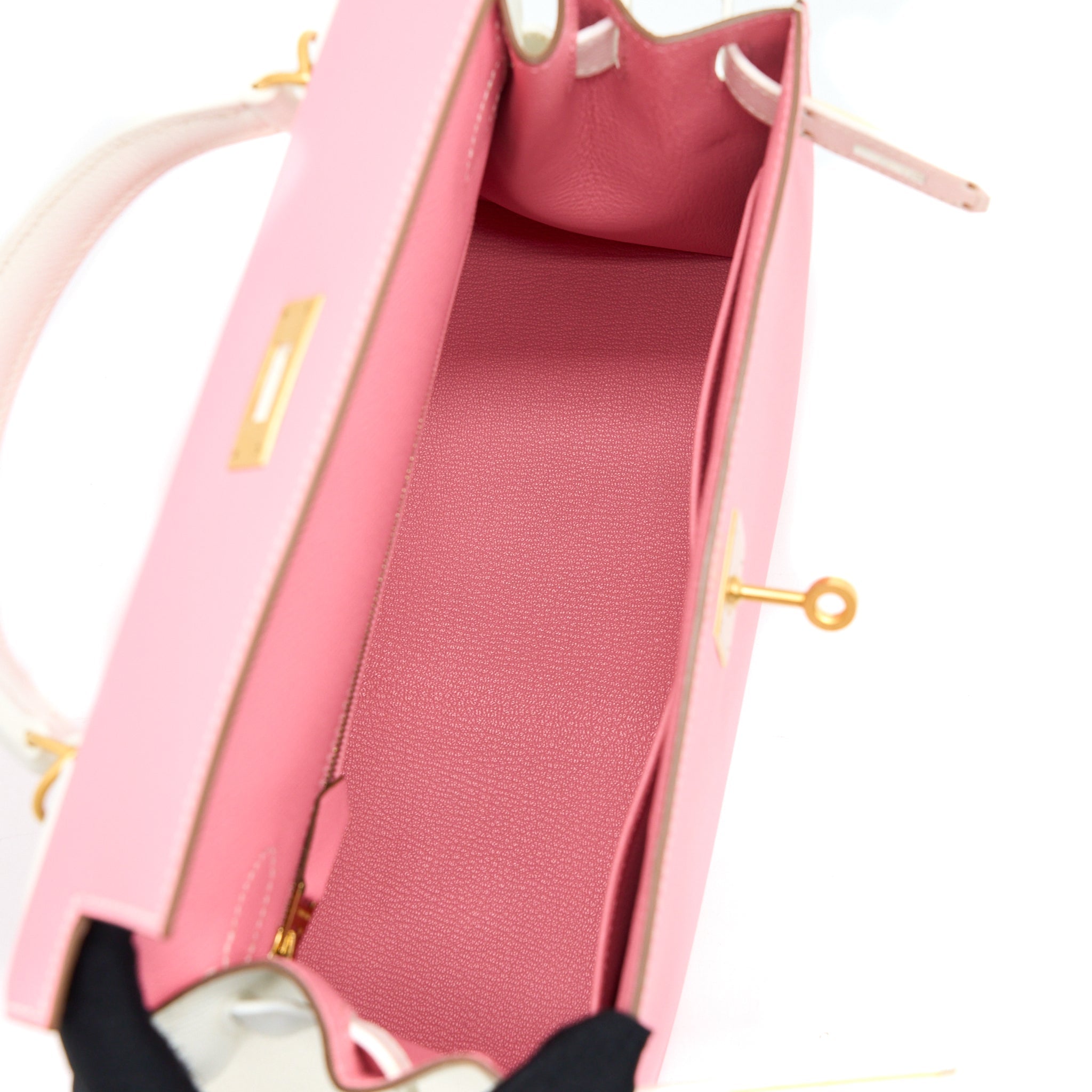 HERMES KELLY 28 SPECIAL ORDER EPSOM BLANC/ROSE CONFETTI BRUSHED GHW
