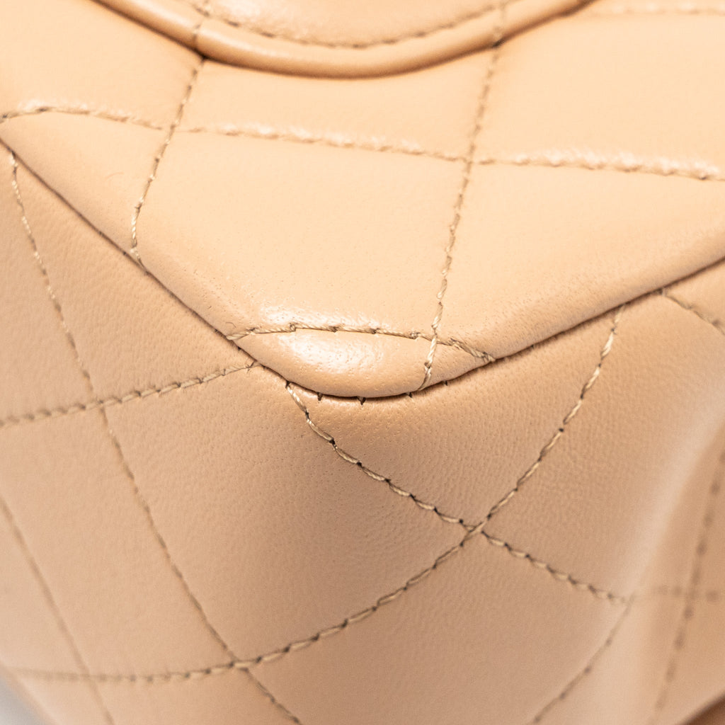 CHANEL TOP HANDLE MINI RECTANGULAR LAMBSKIN BEIGE LGHW (MICROCHIP)