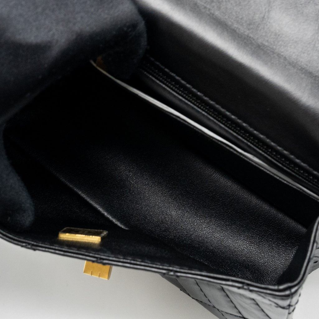 CHANEL MINI 2.55 REISSUE FLAP BAG AGED CALFSKIN BLACK GHW (MICROCHIP)