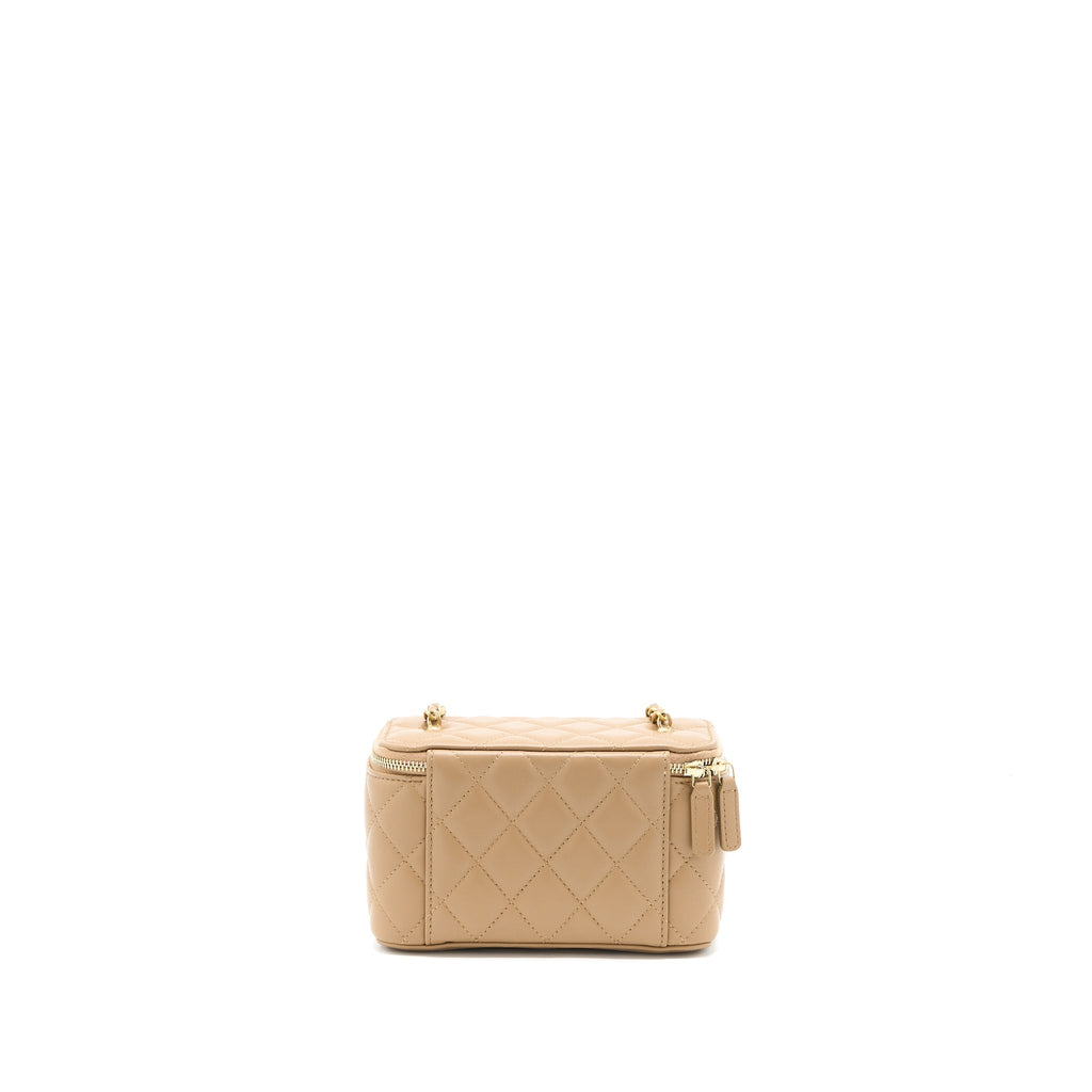 CHANEL PEARL CRUSH LONG VANITY CASE LAMBSKIN DARK BEIGE GHW
