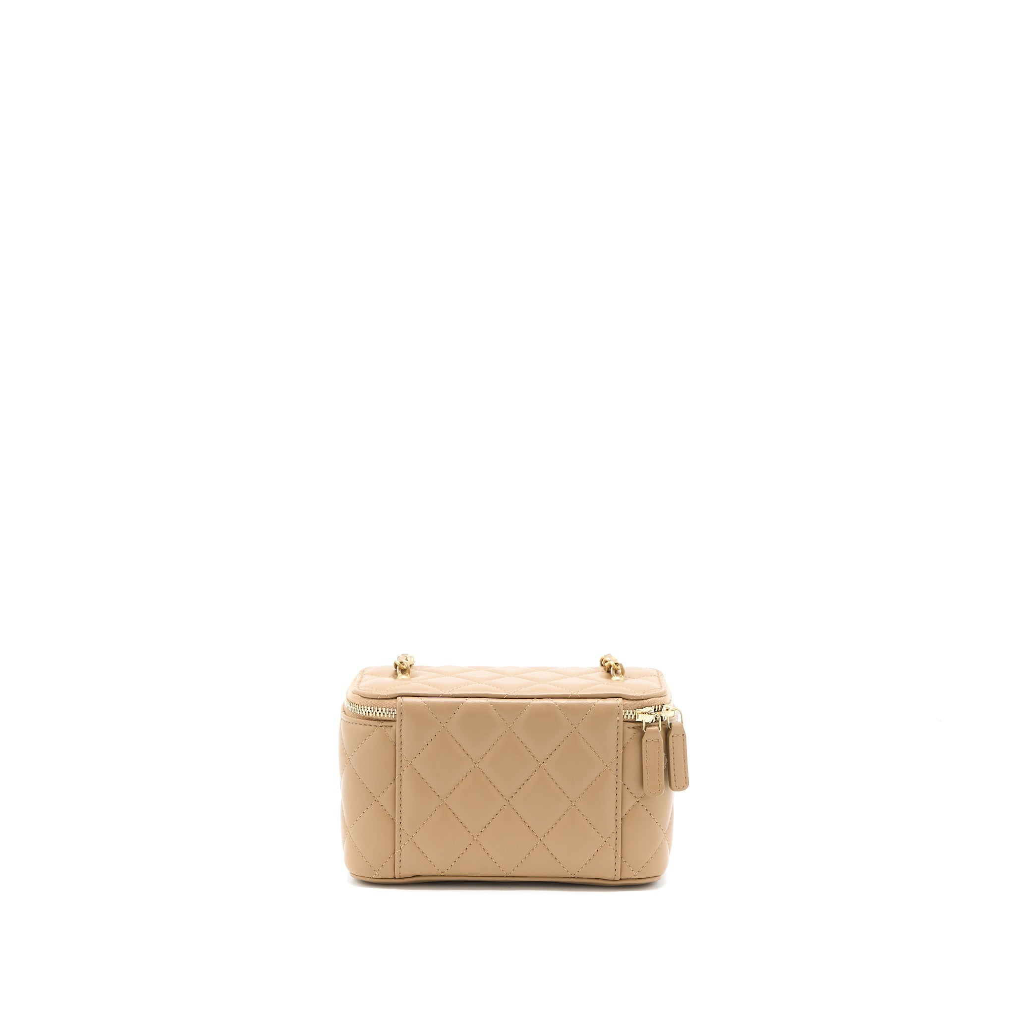 CHANEL PEARL CRUSH LONG VANITY CASE LAMBSKIN DARK BEIGE GHW