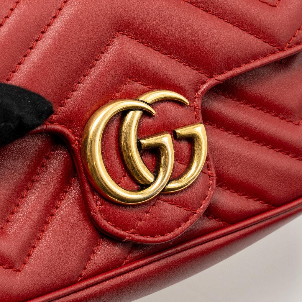 GUCCI GG MARMONT MINI BAG CALFSKIN RED BRUSHED GHW