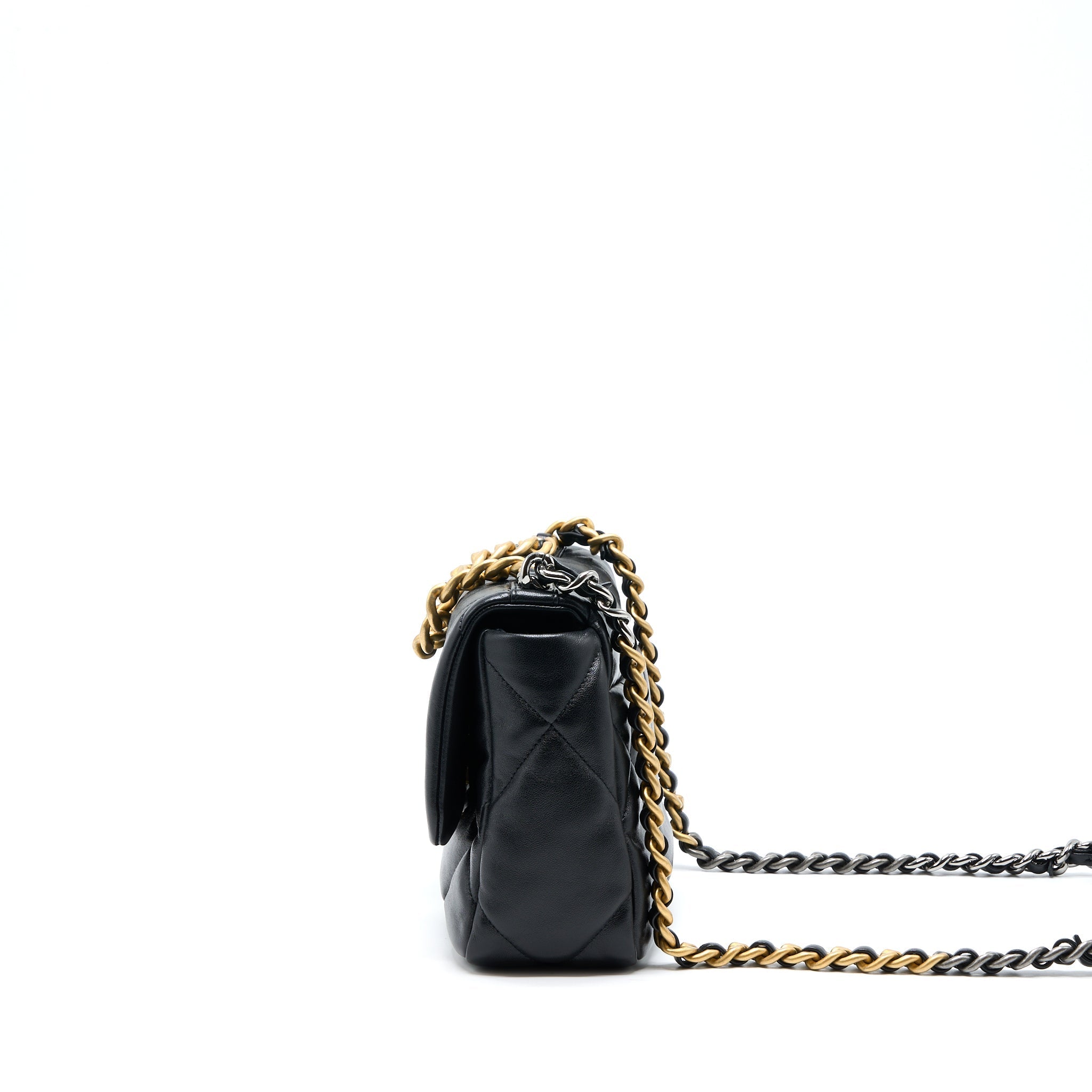 CHANEL SMALL 19 BAG LAMBSKIN BLACK MULTICOLOUR HARDWARE (MICROCHIP)