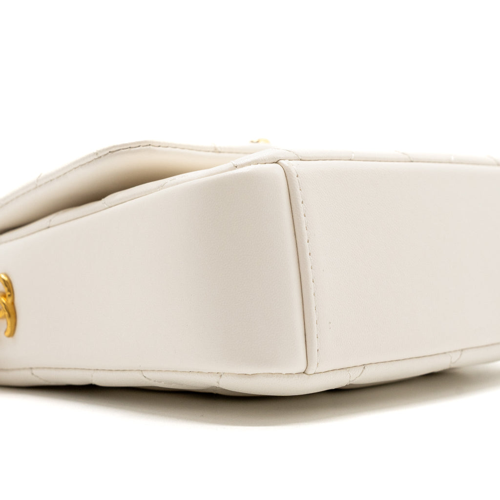 CHANEL SEASONAL SQUARE FLAP BAG LAMBSKIN WHITE GHW (MICROCHIP)