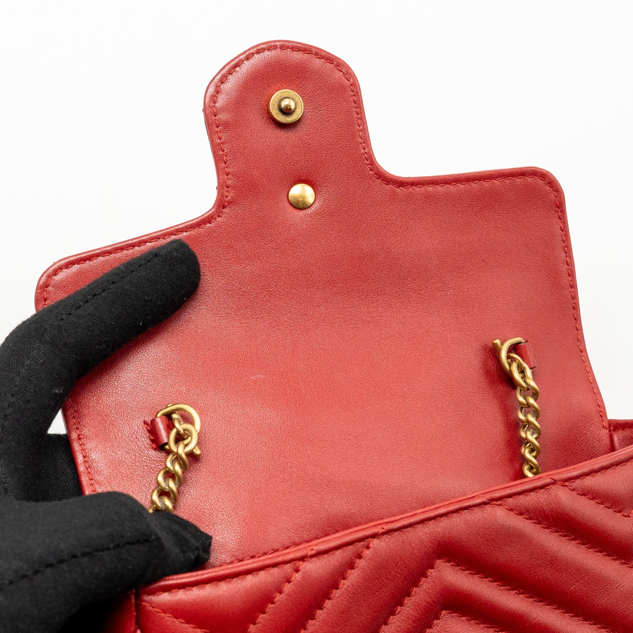 GUCCI GG MARMONT MINI BAG CALFSKIN RED BRUSHED GHW