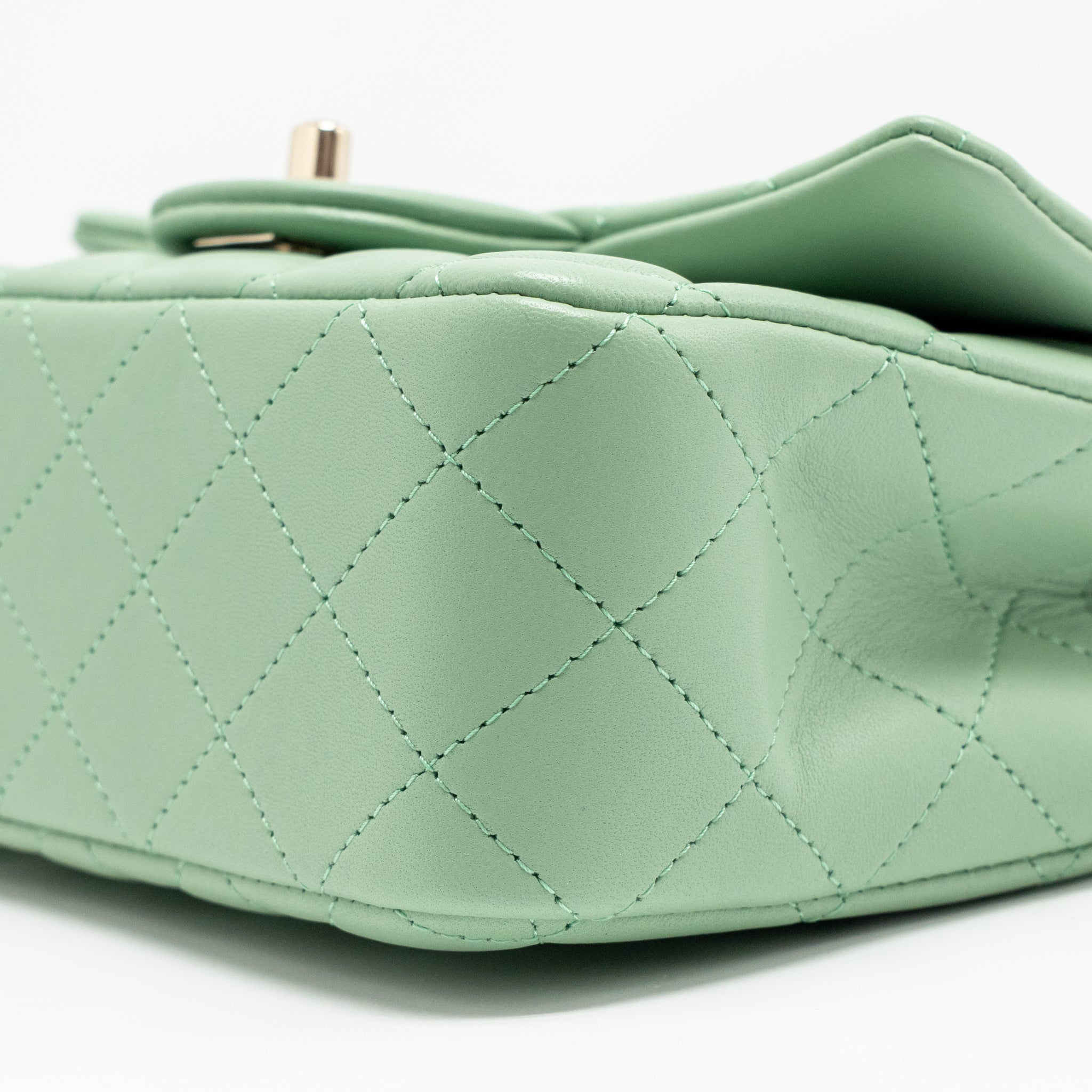 CHANEL 23P TOP HANDLE MINI RECTANGULAR LAMBSKIN LIGHT GREEN LGHW (MICROCHIP)