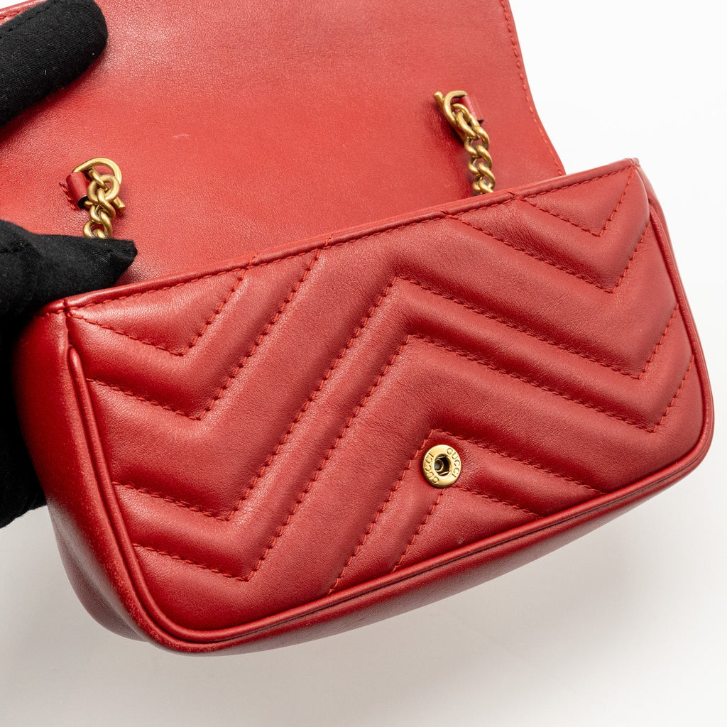 GUCCI GG MARMONT MINI BAG CALFSKIN RED BRUSHED GHW