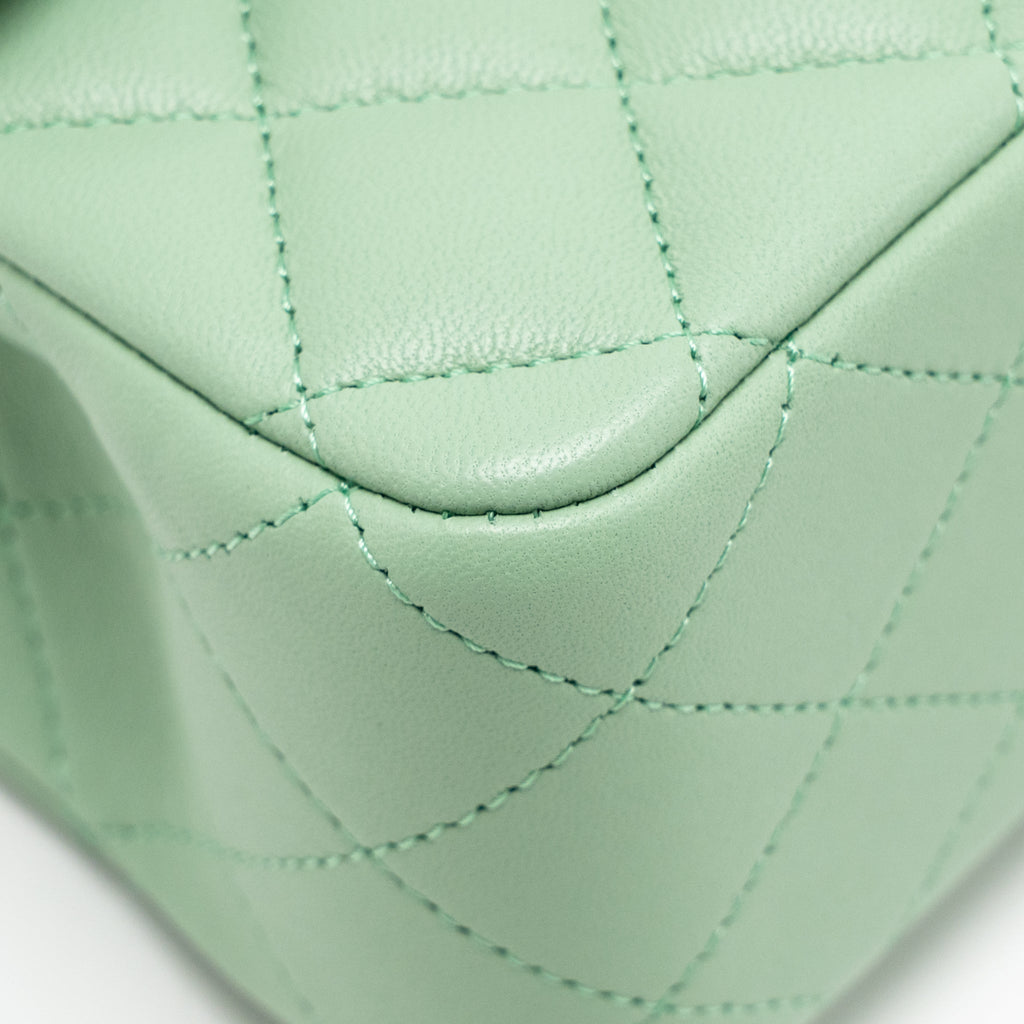 CHANEL 23P TOP HANDLE MINI RECTANGULAR LAMBSKIN LIGHT GREEN LGHW (MICROCHIP)