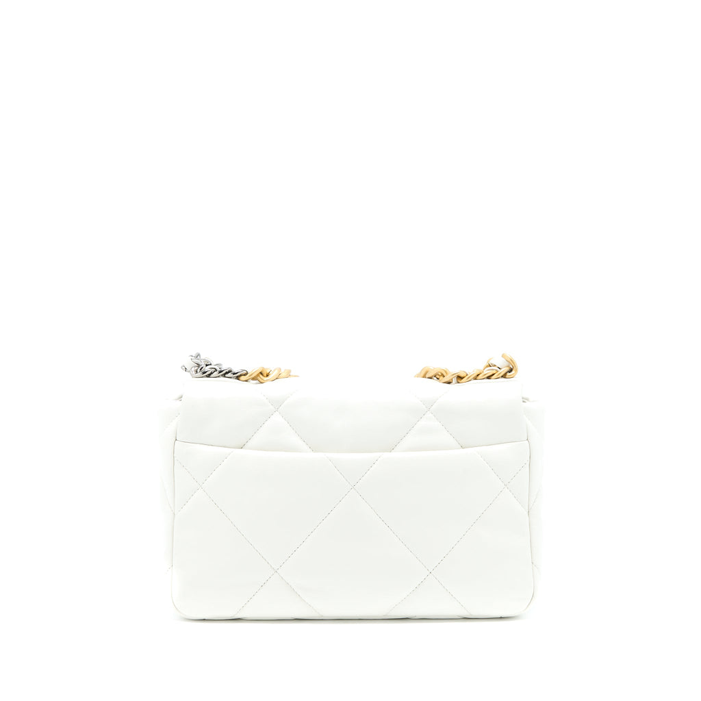 CHANEL SMALL 19 BAG GOATSKIN WHITE MULTICOLOUR HARDWARE