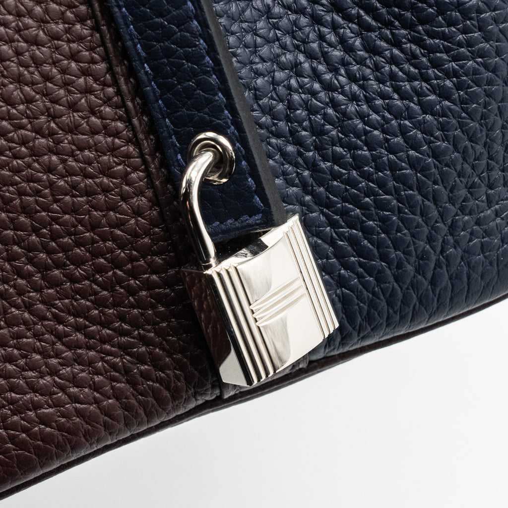 HERMES PICOTIN 18 LOCK BAG CLEMENCE BLUE NUIT/ROUGE SELLIER/FRAMBOISE SHW