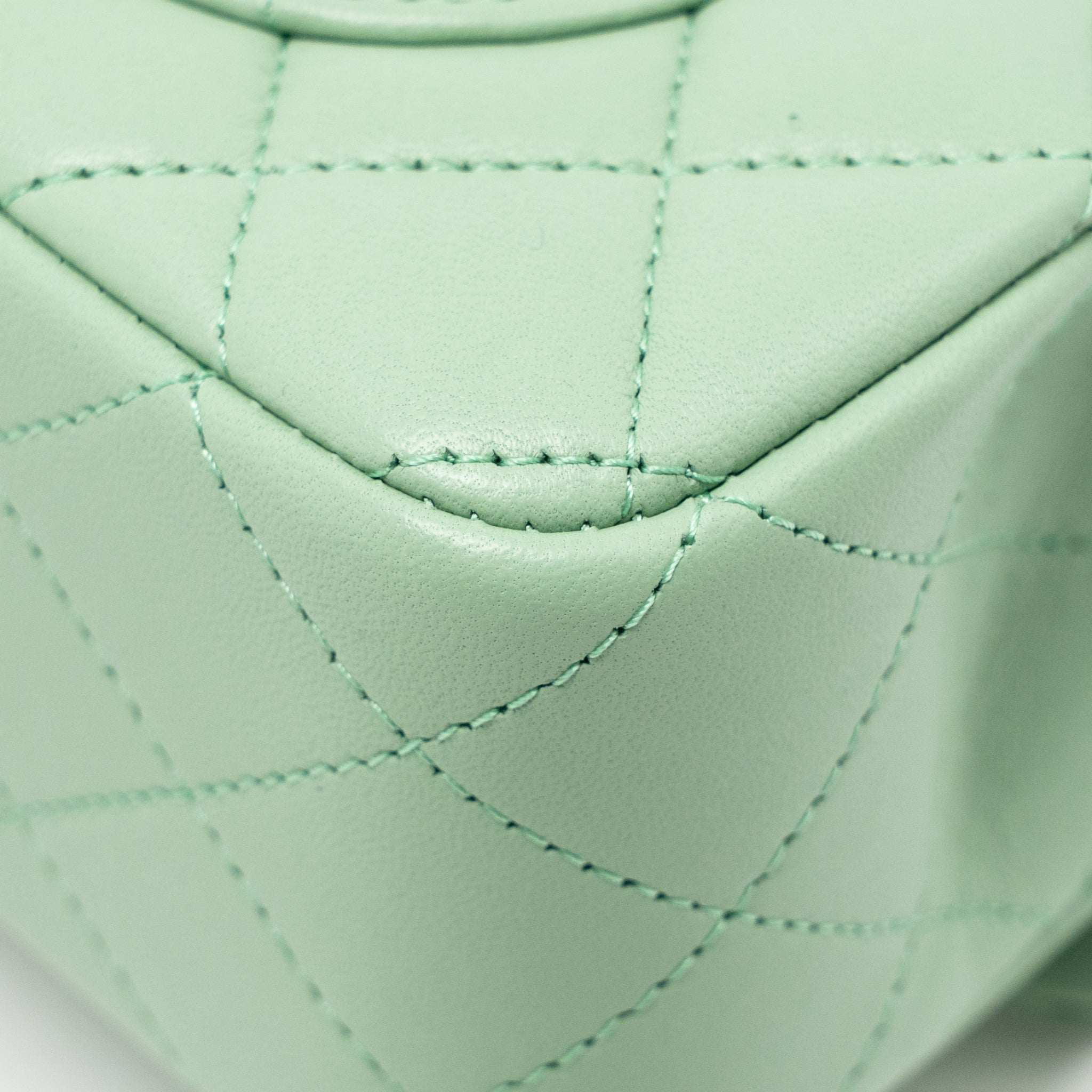 CHANEL 23P TOP HANDLE MINI RECTANGULAR LAMBSKIN LIGHT GREEN LGHW (MICROCHIP)