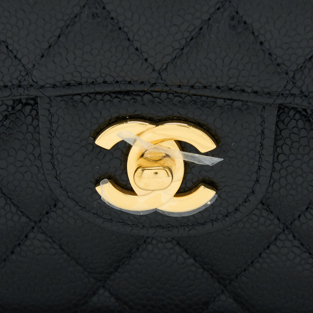 CHANEL SMALL CLASSIC DOUBLE FLAP BAG CAVIAR BLACK GHW (MICROCHIP)