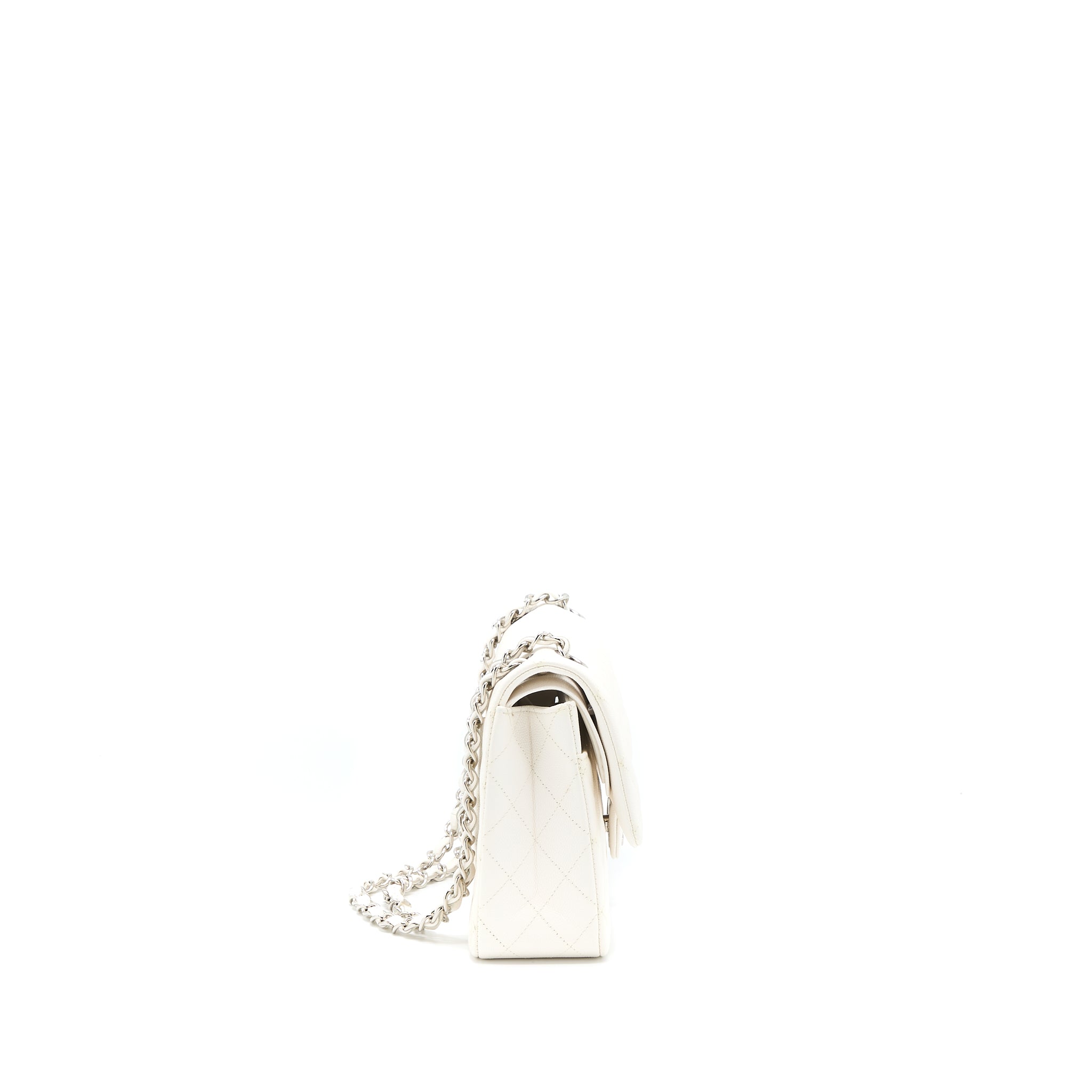 CHANEL MEDIUM CLASSIC DOUBLE FLAP BAG CAVIAR WHITE SHW (MICROCHIP)