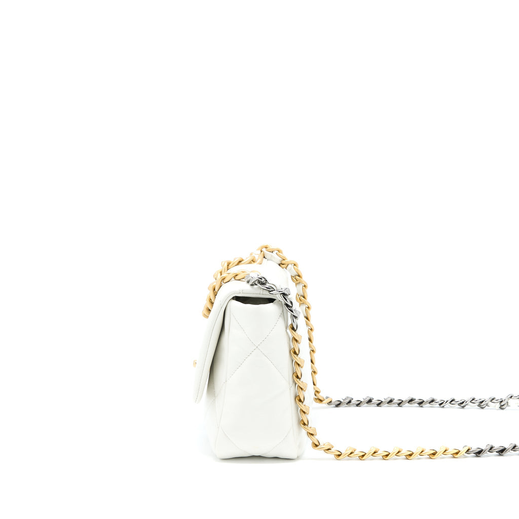 CHANEL SMALL 19 BAG GOATSKIN WHITE MULTICOLOUR HARDWARE