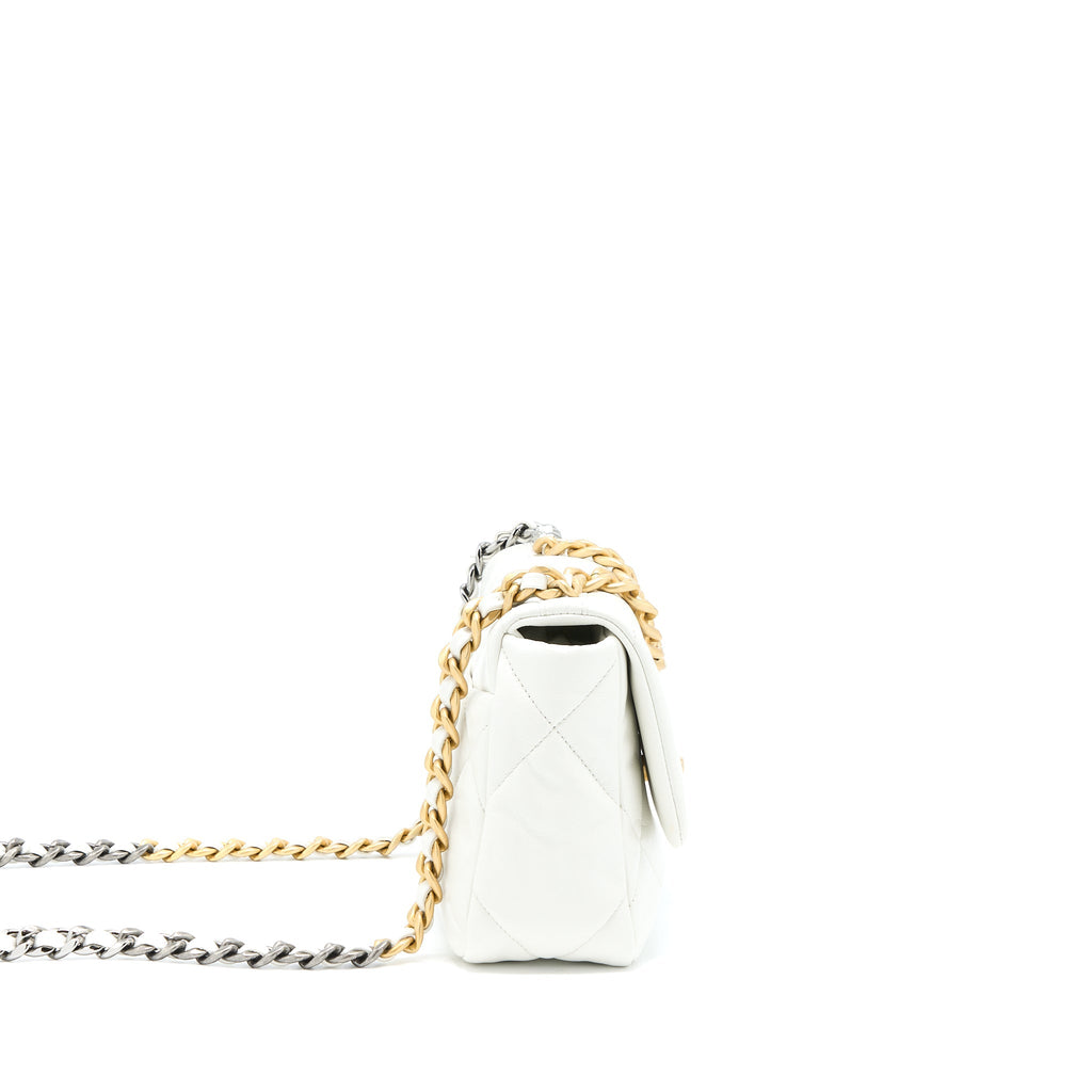CHANEL SMALL 19 BAG GOATSKIN WHITE MULTICOLOUR HARDWARE