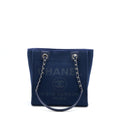 CHANEL PM DEAUVILLE TOTE BAG CANVAS NAVY SHW (MICROCHIP)