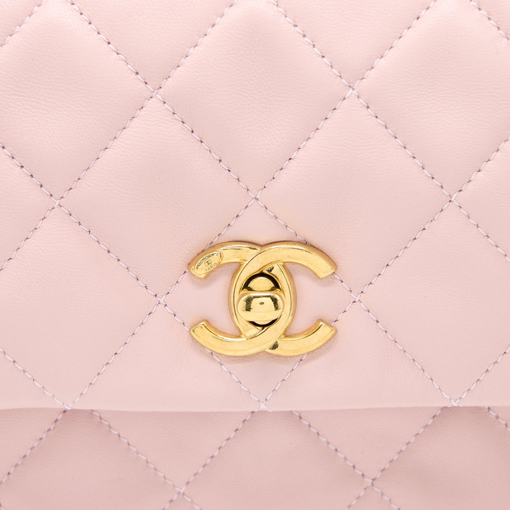CHANEL 22B SMALL FLAP BAG WITH GEM CHAIN LAMBSKIN PINK GHW (MICROCHIP)