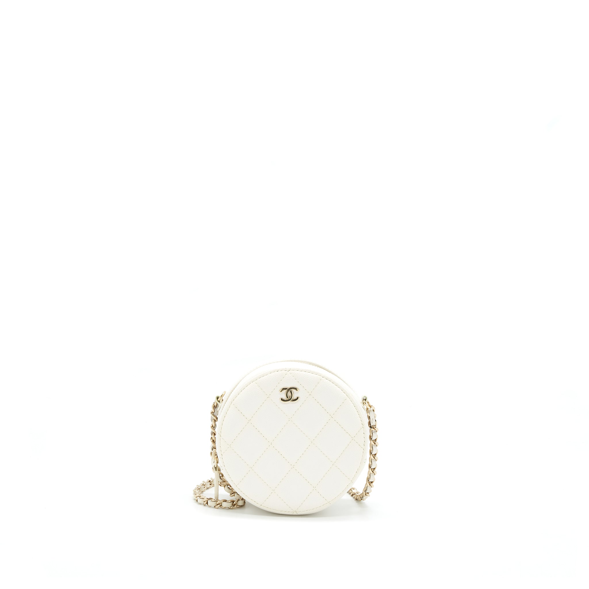 CHANEL MINI ROUND BAG WITH CHAIN CAVIAR WHITE LGHW