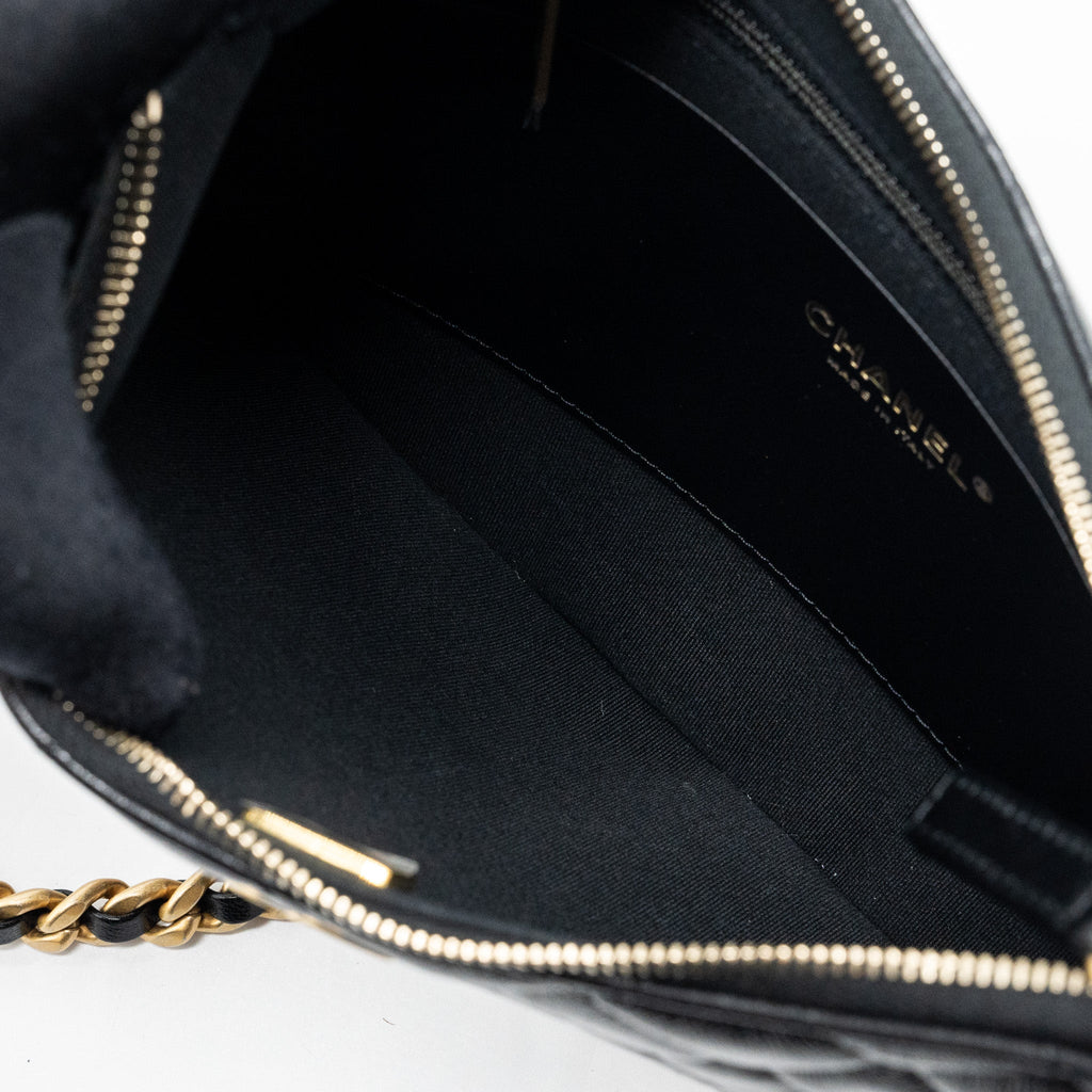 CHANEL MOON HOBO SHOULDER / CROSSBODY BAG GOATSKIN BLACK BRUSHED GHW (MICROCHIP)