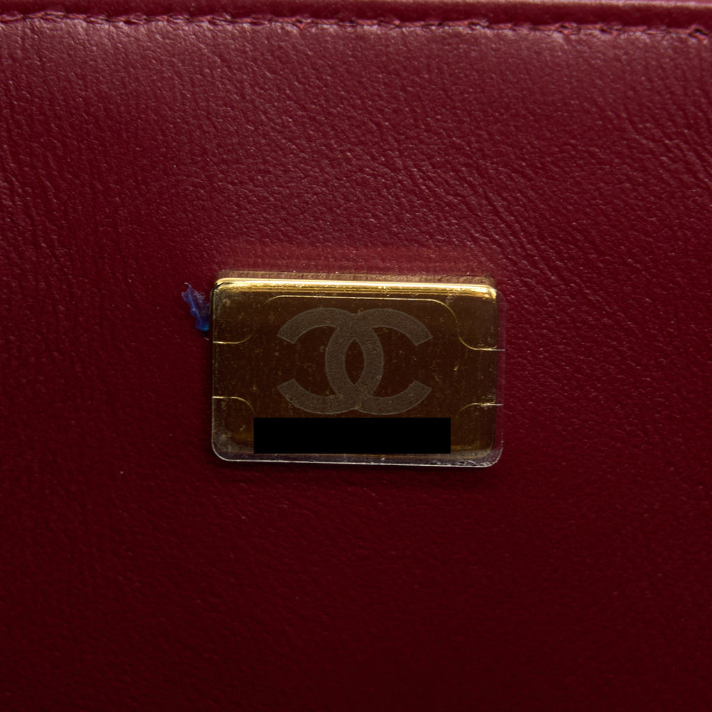 CHANEL 22A TOP HANDLE MINI RECTANGULAR FLAP BAG LAMBSKIN BURGUNDY LGHW