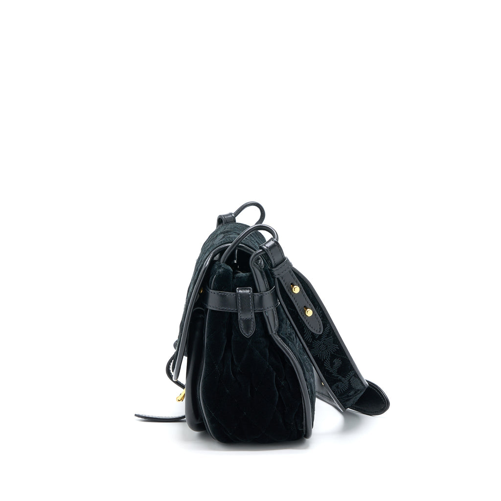 PRADA CORSAIRE HOBO BAG VELVET/LEATHER BLACK GHW