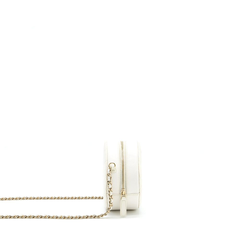 CHANEL MINI ROUND BAG WITH CHAIN CAVIAR WHITE LGHW