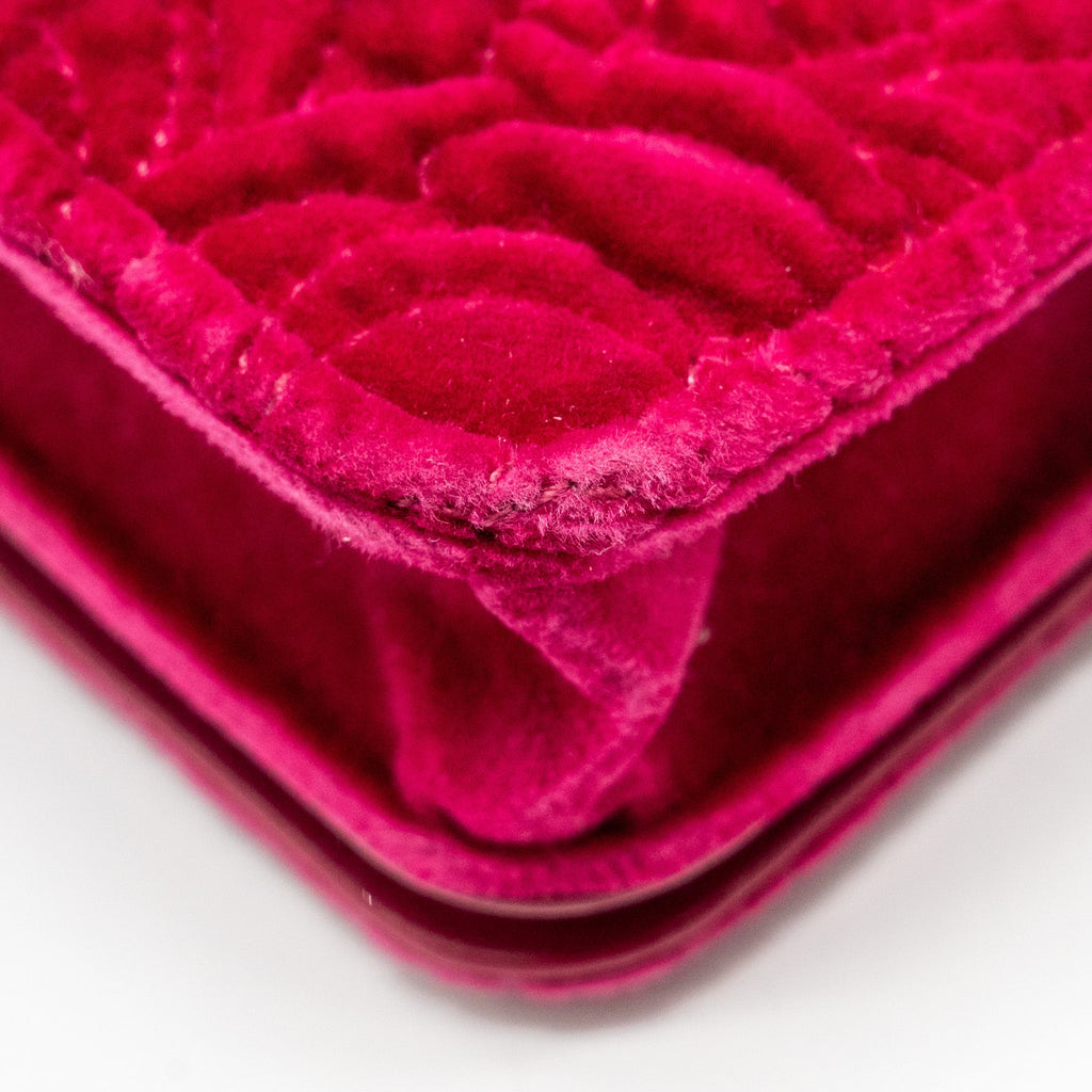 CHANEL 21A MINI CAMELIA FLAP BAG VELVET FUSHIA GHW