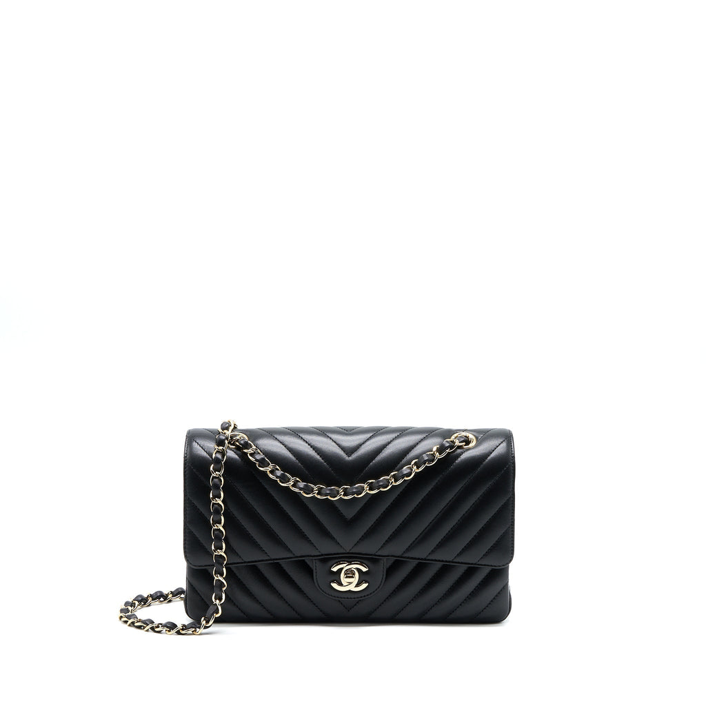 CHANEL MEDIUM CHEVRON CLASSIC DOUBLE FLAP LAMBSKIN BLACK LGHW