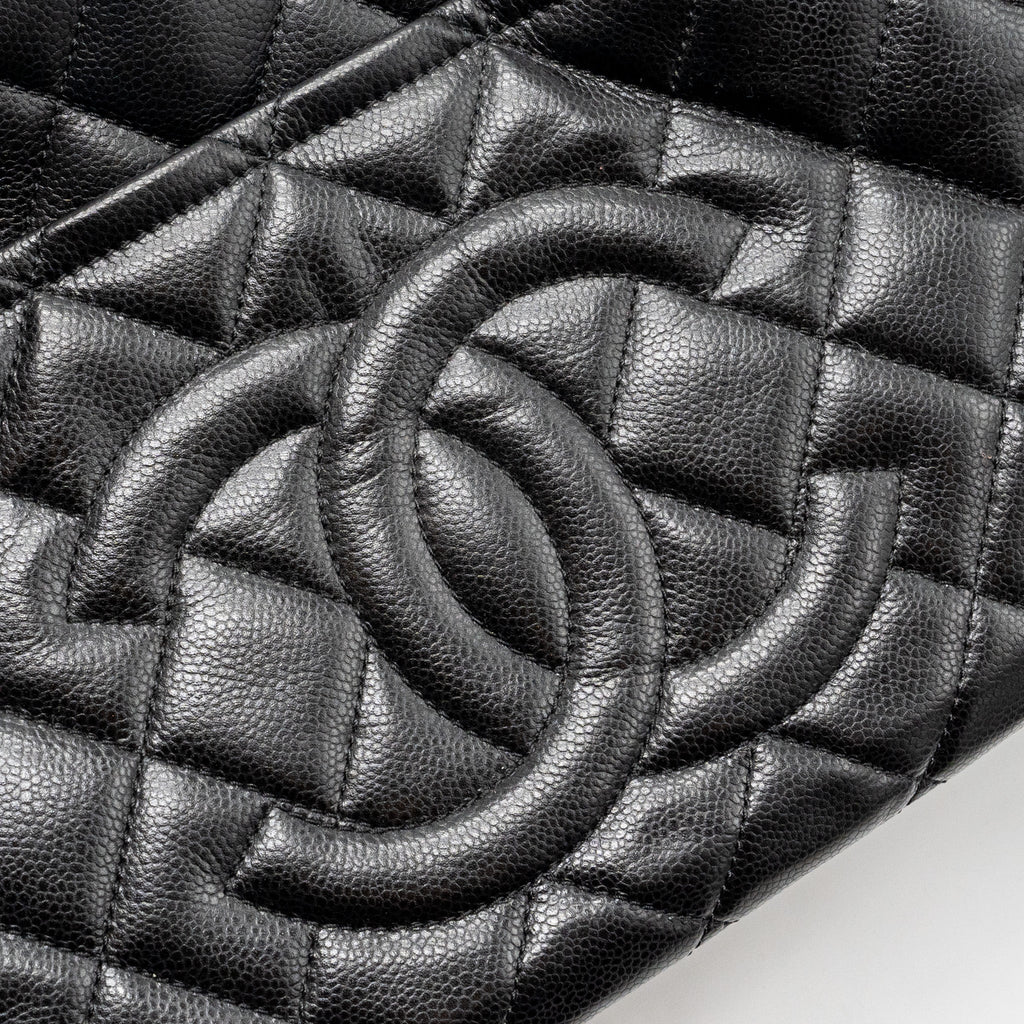CHANEL QUILTED SHOULDER SHOPPING TOTE BAG CAVIAR BLACK GHW