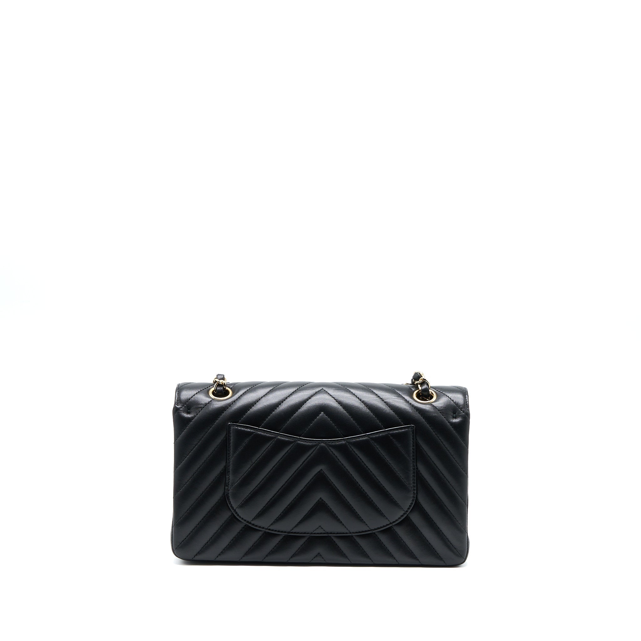 CHANEL MEDIUM CHEVRON CLASSIC DOUBLE FLAP LAMBSKIN BLACK LGHW