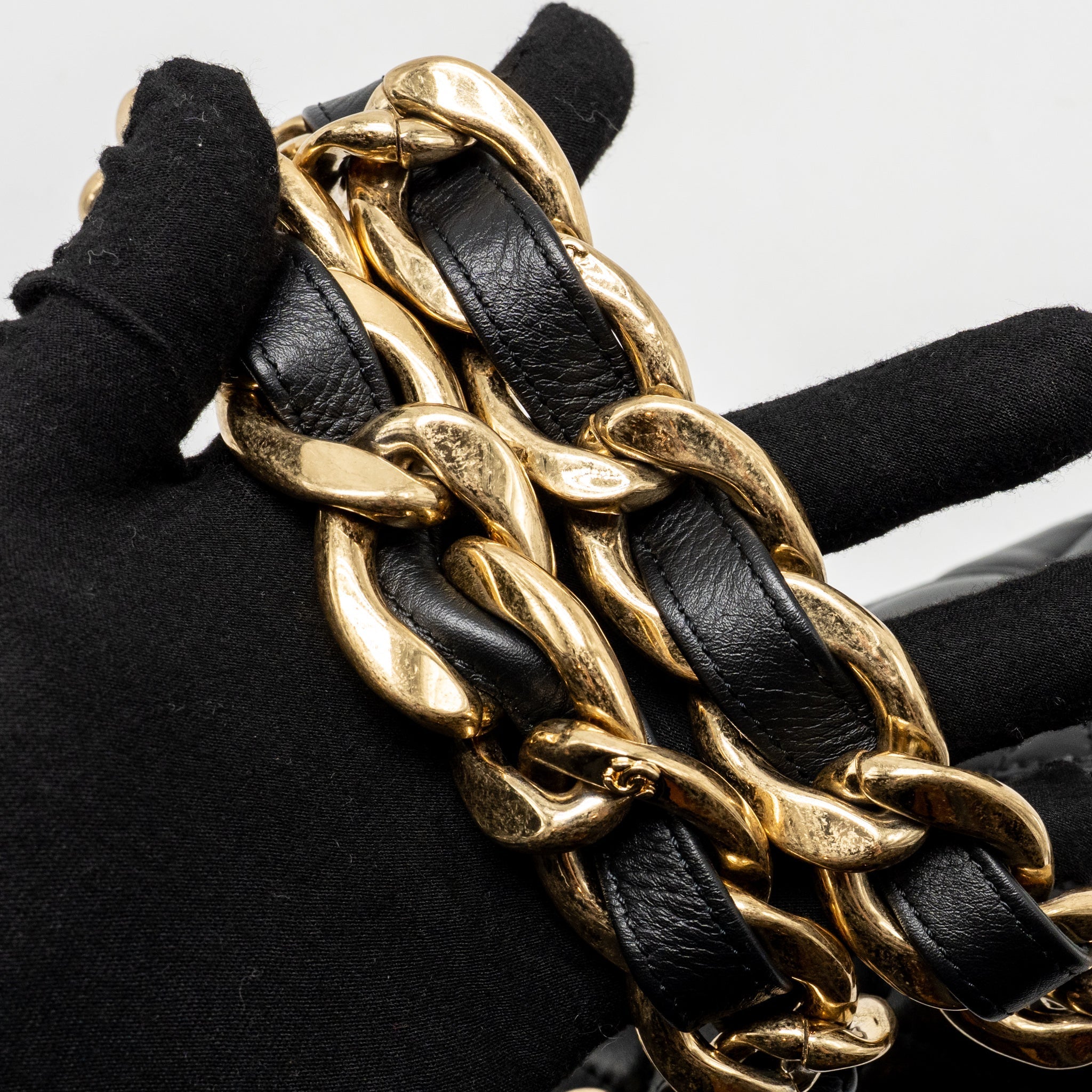 CHANEL GIANT CHAIN FLAP BAG LAMBSKIN BLACK GHW (MICROCHIP)
