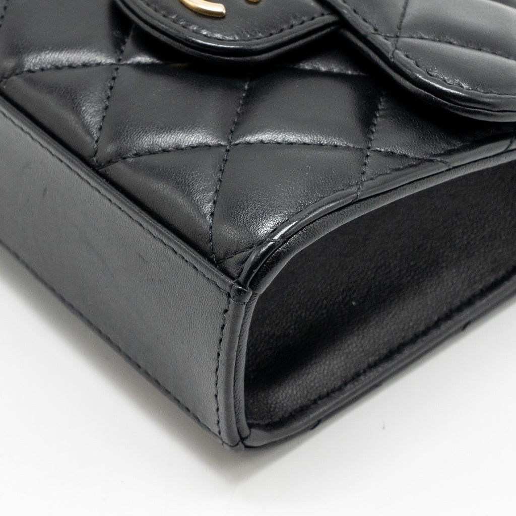CHANEL TOP HANDLE MINI FLAP CLUTCH WITH CHAIN BLACK LAMBSKIN GHW (MICROCHIP)