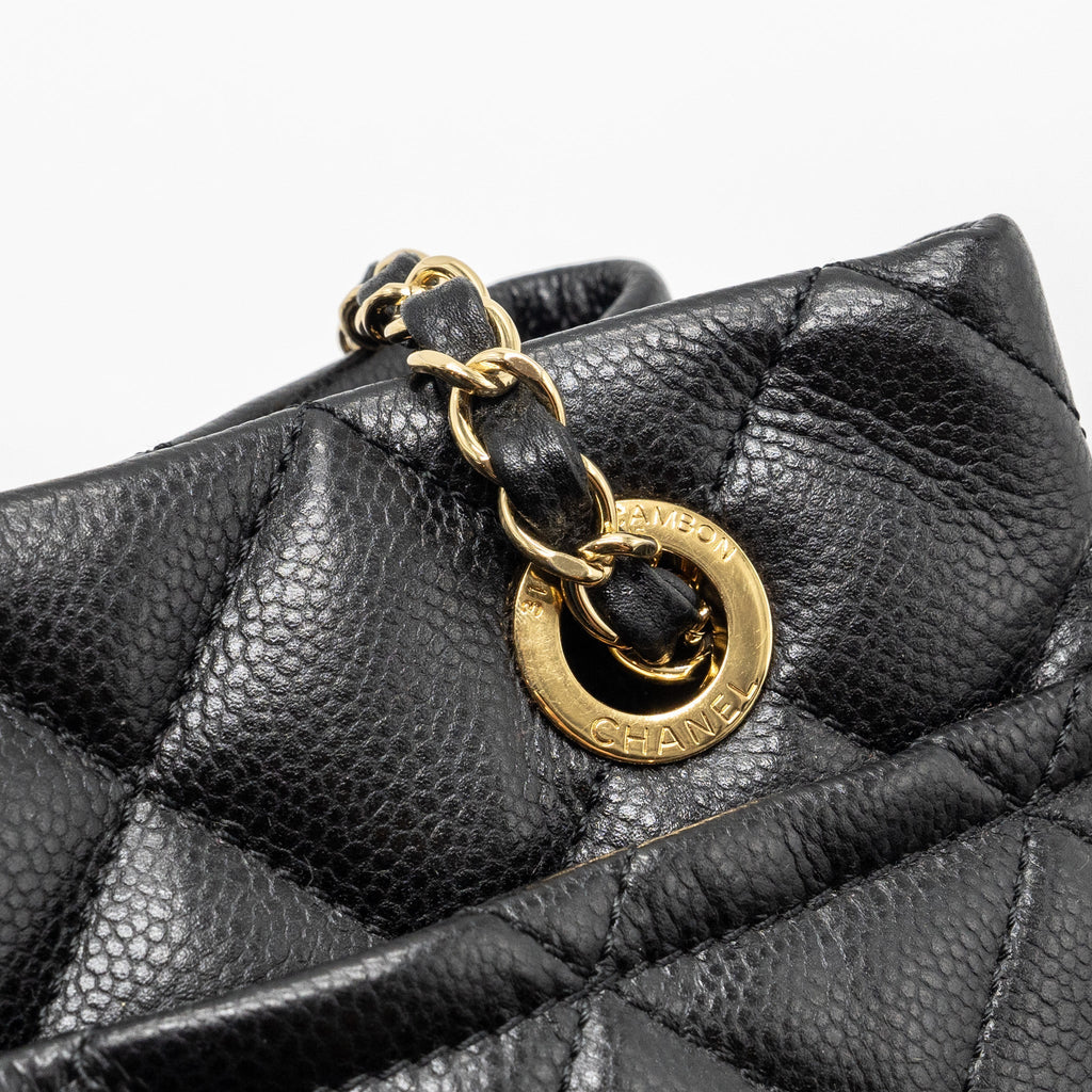 CHANEL QUILTED SHOULDER SHOPPING TOTE BAG CAVIAR BLACK GHW