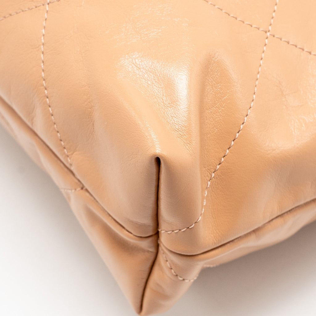 CHANEL MEDIUM 22 BAG SHINY CALFSKIN LIGHT BEIGE GHW (MICROCHIP)